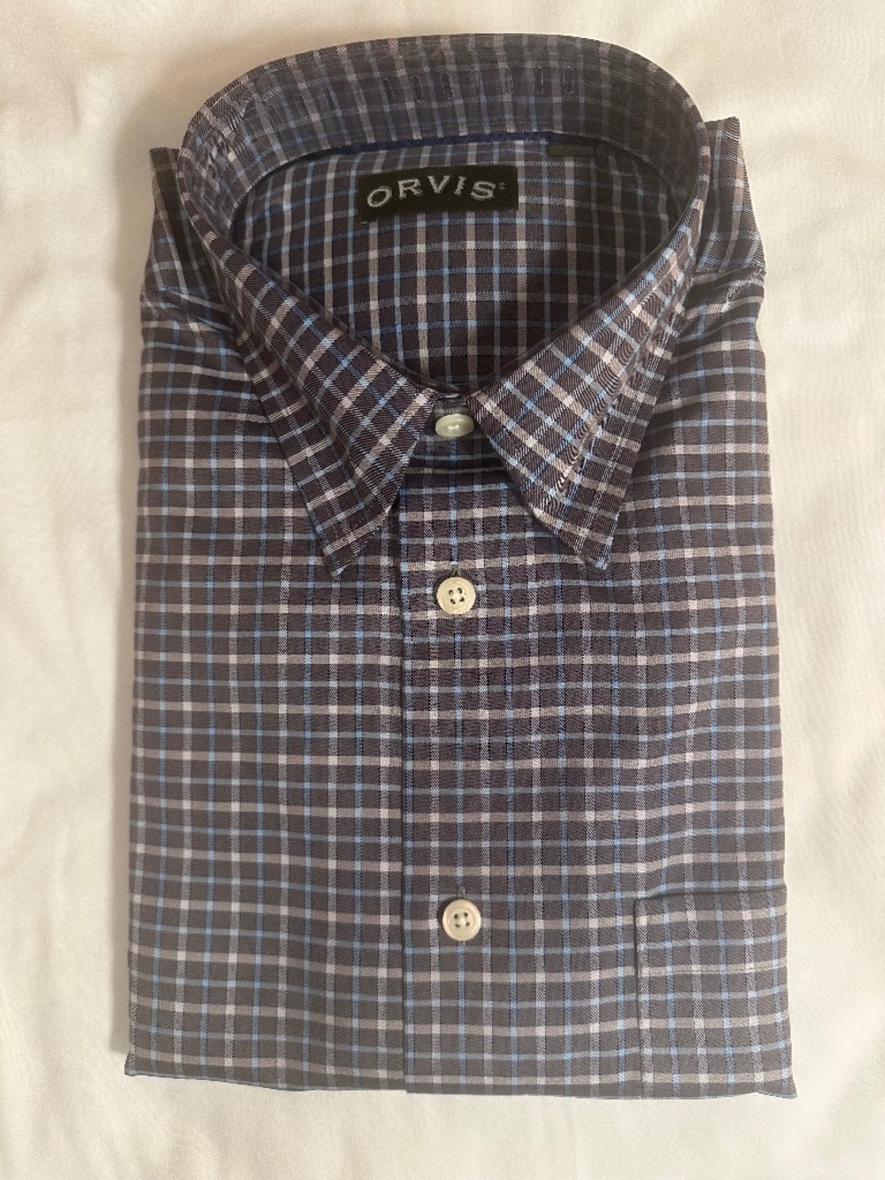 Orvis, L, brown checked in black, beige and blue